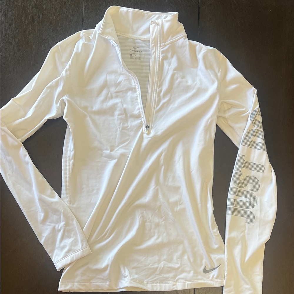 Nike White Half-Zip Long Sleeve Top